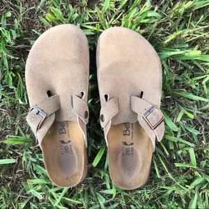 Suede Birkenstock clogs